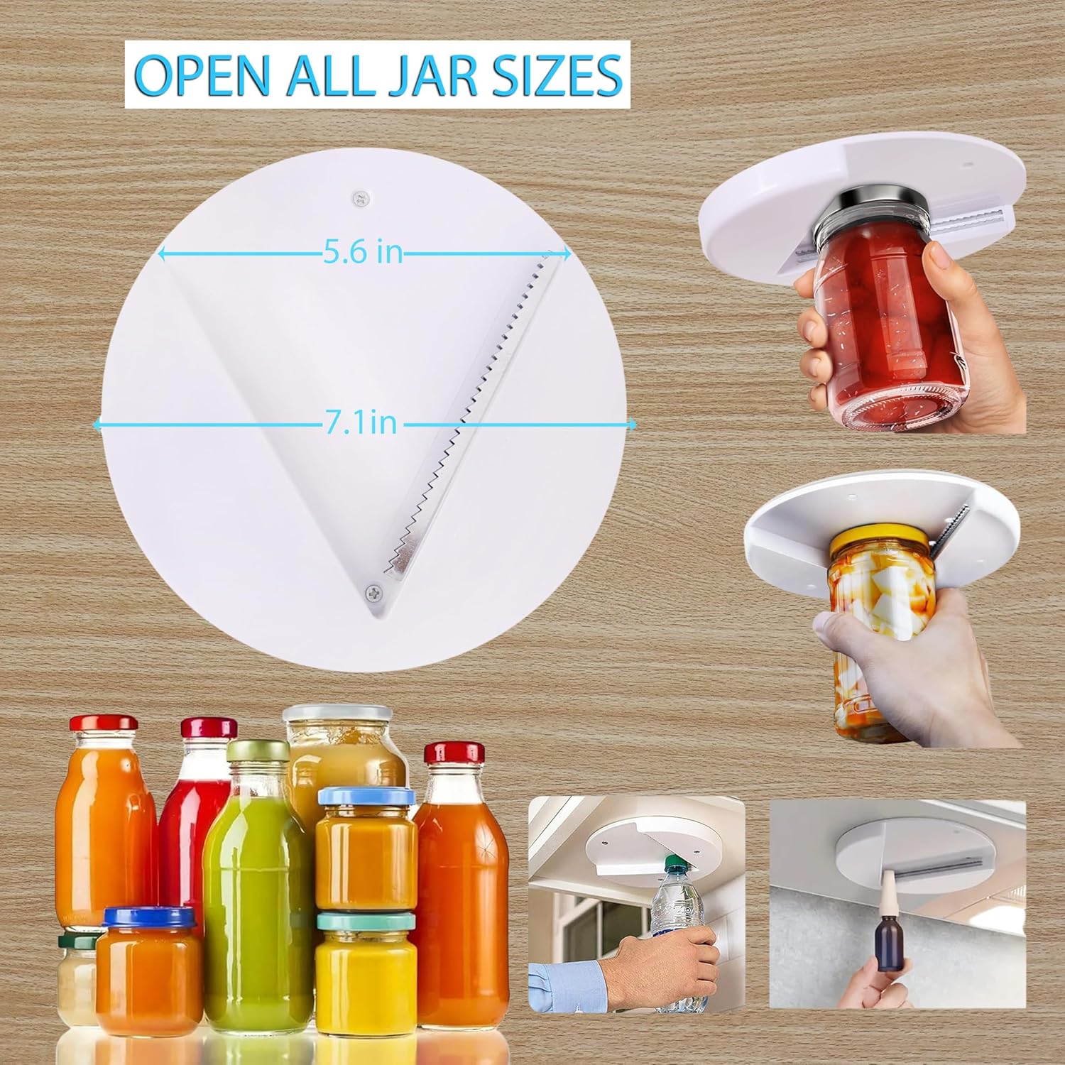 1 Pack Easy Grip Jar Opener for Seniors - Under Cabinet Jar Openers for Weak Hands, Arthritis jar opener, One Handed Gadgets & Bottle Opener - Kitchen Gadgets for Home Assistance