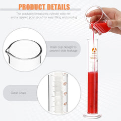 10 Pieces Glass Measuring Beaker and Graduated Measuring Cylinder with Stirring Rod 50/100/ 250/500/ 1000 ml Thick Glass Beakers and 5/10/ 50/100 ml Graduated Cylinders for Science Lab