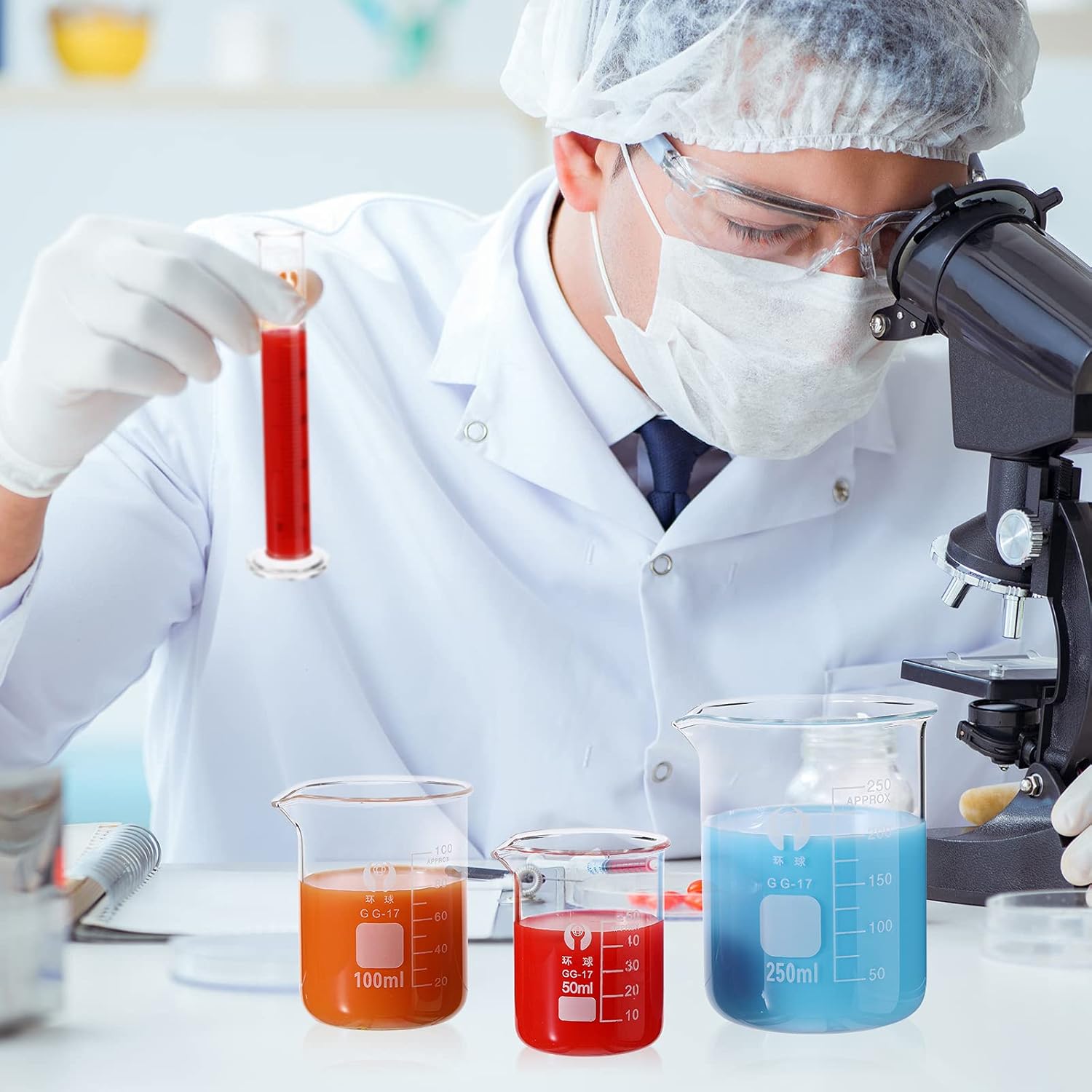 10 Pieces Glass Measuring Beaker and Graduated Measuring Cylinder with Stirring Rod 50/100/ 250/500/ 1000 ml Thick Glass Beakers and 5/10/ 50/100 ml Graduated Cylinders for Science Lab