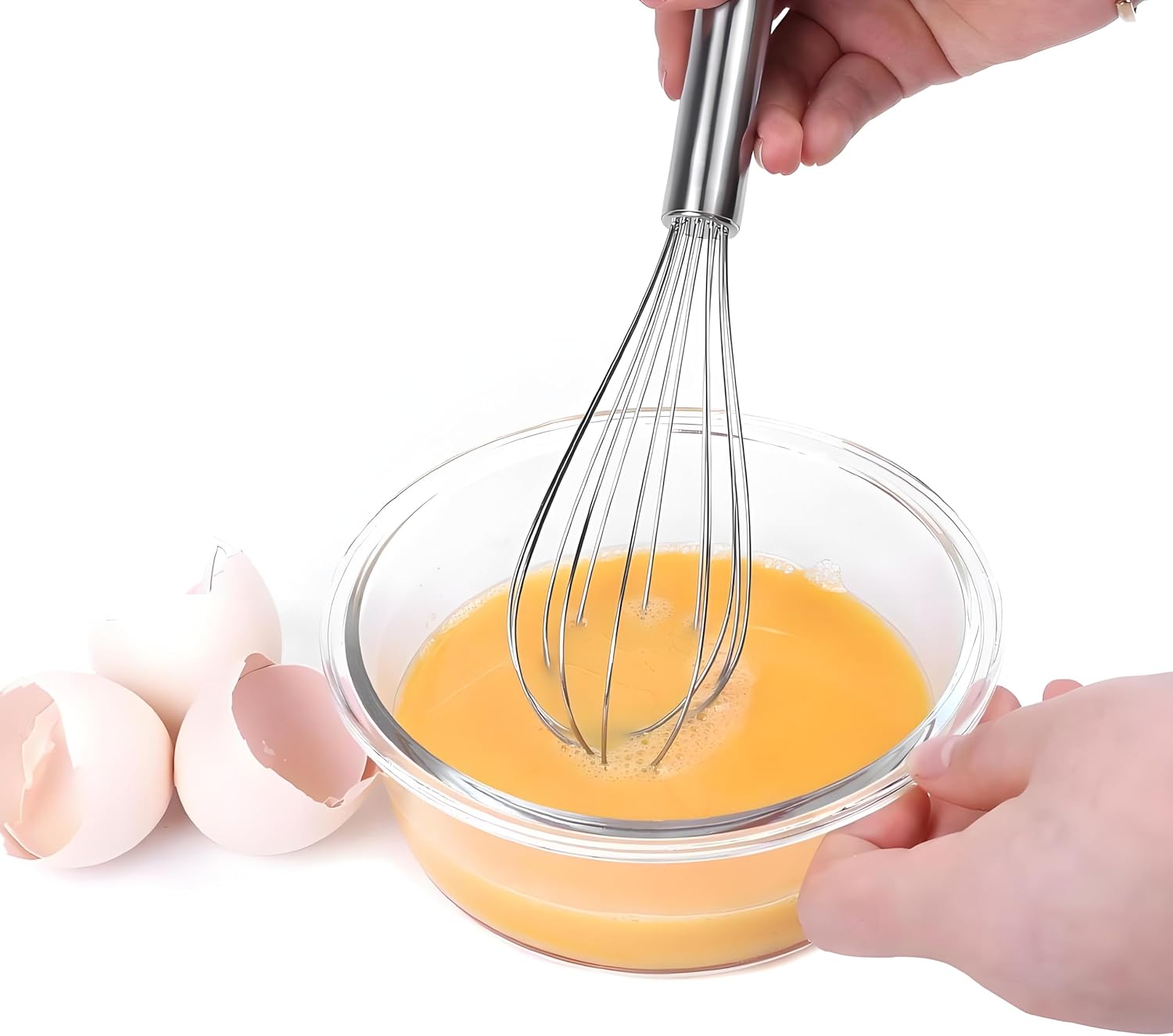 10 inch Stainless Steel Whisk, 5 inches for mixing small amounts of liquids, milkshakes, coffee, juice, etc. 2-piece set (buy 10 inches and get 5 inches as a gift) silver