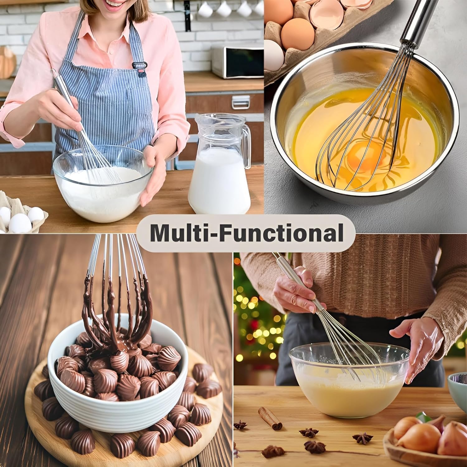 10 inch Stainless Steel Whisk, 5 inches for mixing small amounts of liquids, milkshakes, coffee, juice, etc. 2-piece set (buy 10 inches and get 5 inches as a gift) silver