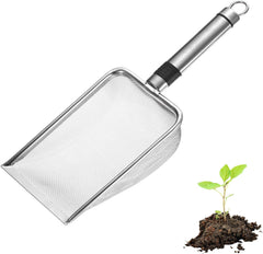 1-Pack Gardening Soil Sifter, 1 mm Mesh Stainless Steel Sand Soil Compost Sieve with Stainless Steel Handle for Sand/Dirt/Rock Compost Silver Tone
