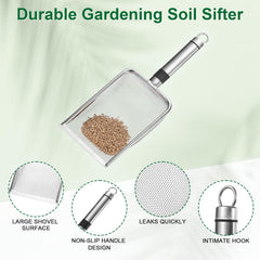 1-Pack Gardening Soil Sifter, 1 mm Mesh Stainless Steel Sand Soil Compost Sieve with Stainless Steel Handle for Sand/Dirt/Rock Compost Silver Tone