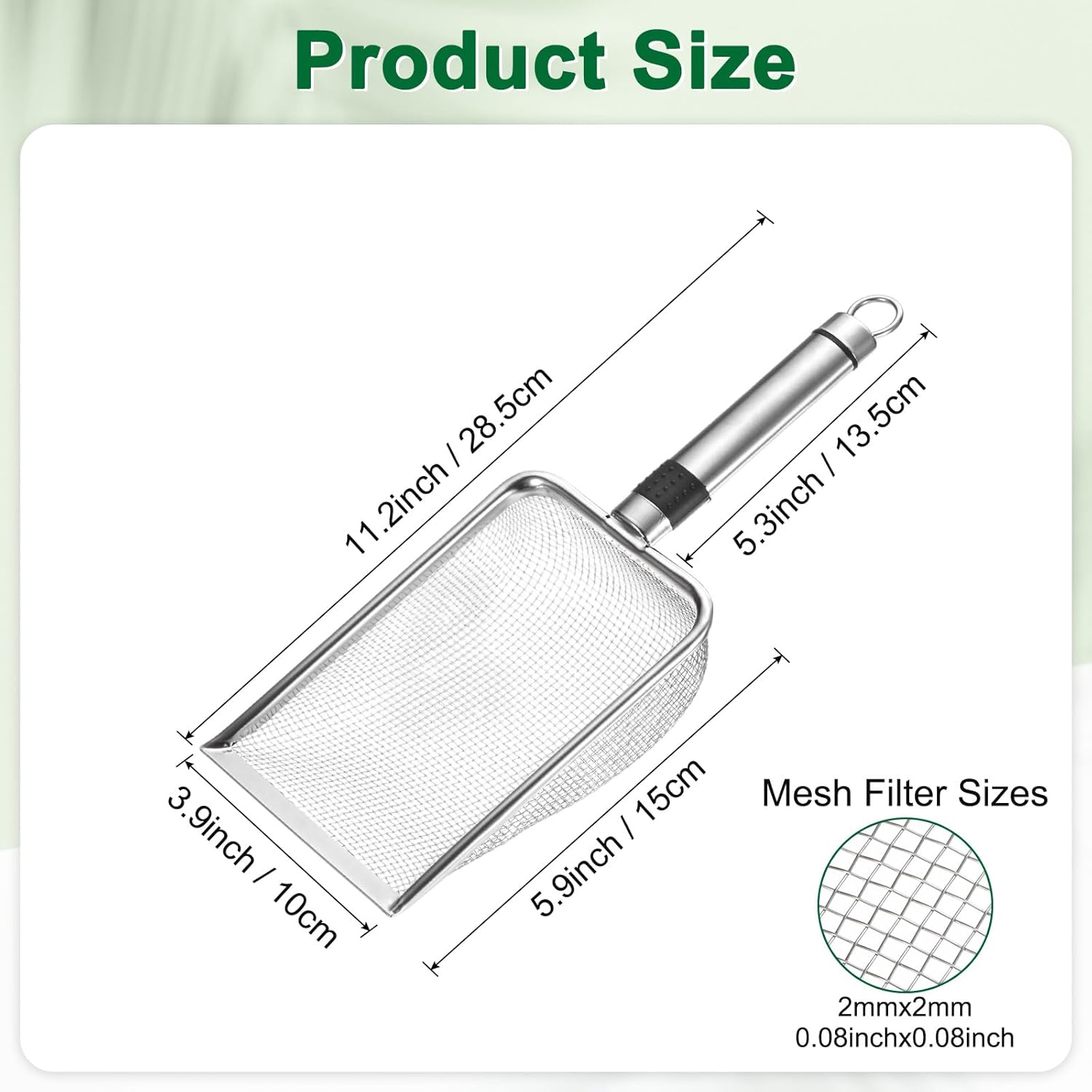 1-Pack Gardening Soil Sifter, 1 mm Mesh Stainless Steel Sand Soil Compost Sieve with Stainless Steel Handle for Sand/Dirt/Rock Compost Silver Tone