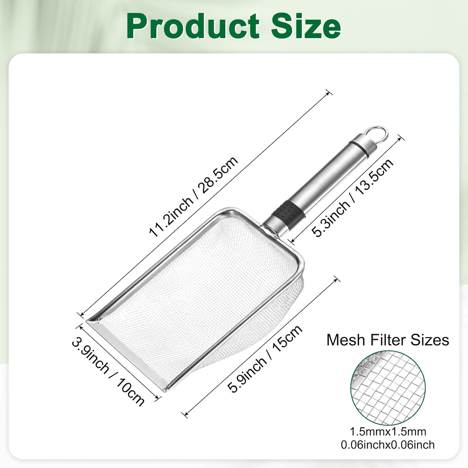 1-Pack Gardening Soil Sifter, 1 mm Mesh Stainless Steel Sand Soil Compost Sieve with Stainless Steel Handle for Sand/Dirt/Rock Compost Silver Tone