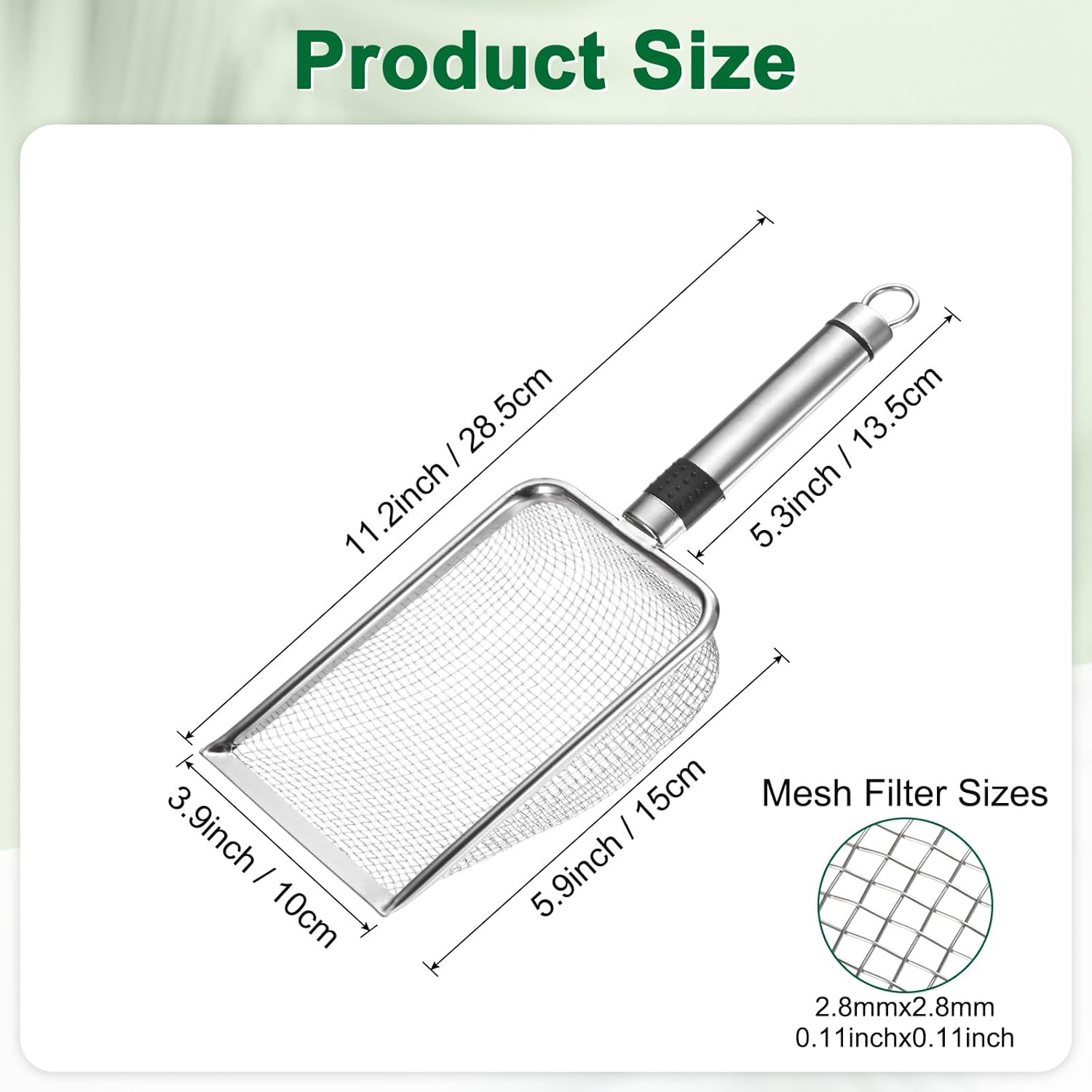 1-Pack Gardening Soil Sifter, 1 mm Mesh Stainless Steel Sand Soil Compost Sieve with Stainless Steel Handle for Sand/Dirt/Rock Compost Silver Tone