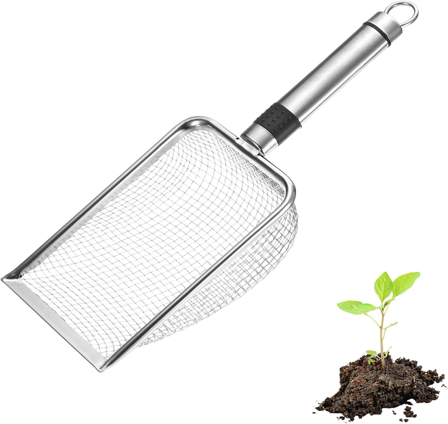 1-Pack Gardening Soil Sifter, 1 mm Mesh Stainless Steel Sand Soil Compost Sieve with Stainless Steel Handle for Sand/Dirt/Rock Compost Silver Tone