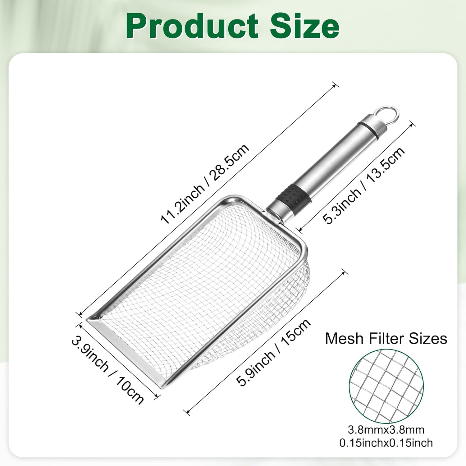 1-Pack Gardening Soil Sifter, 1 mm Mesh Stainless Steel Sand Soil Compost Sieve with Stainless Steel Handle for Sand/Dirt/Rock Compost Silver Tone