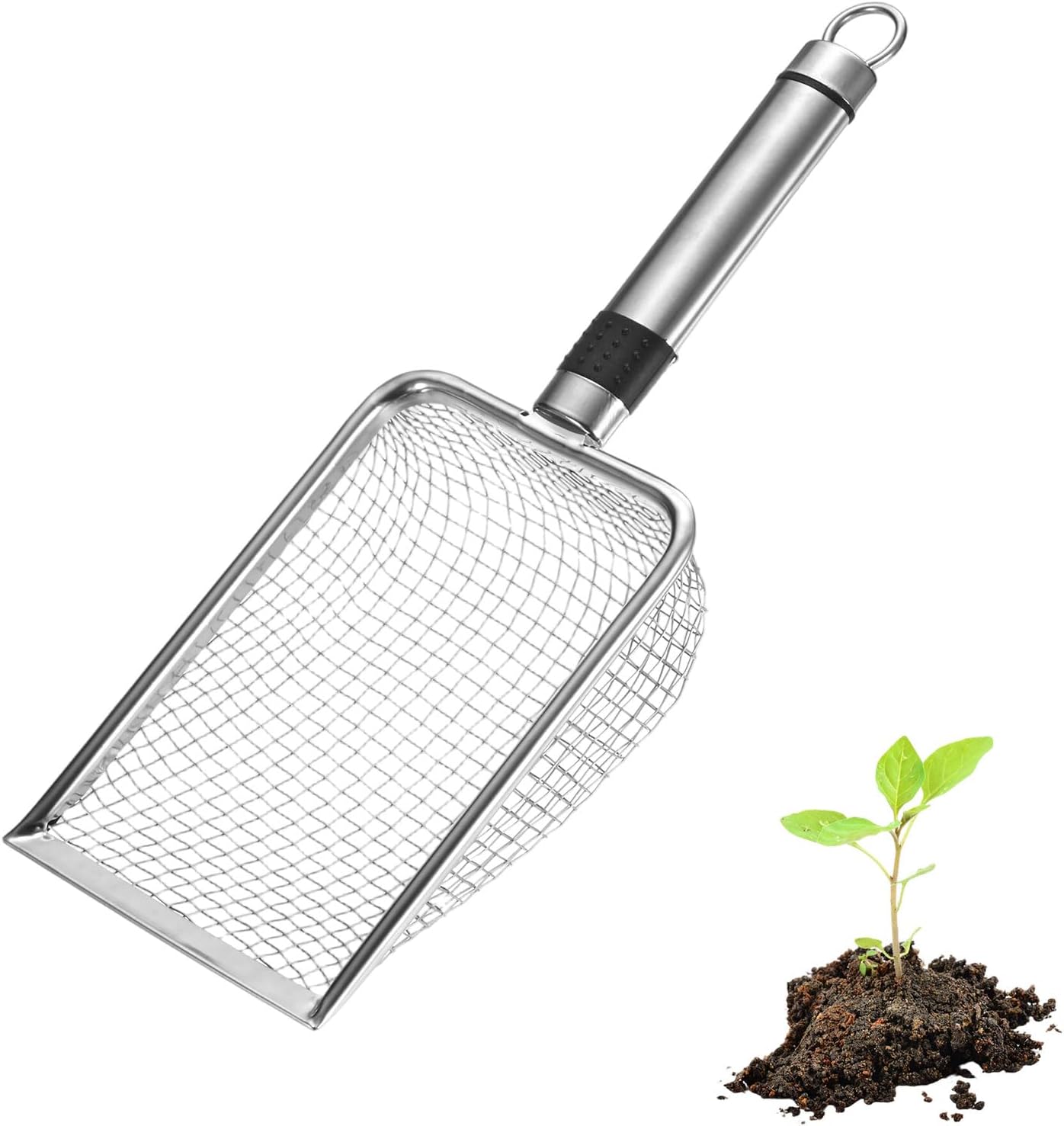 1-Pack Gardening Soil Sifter, 1 mm Mesh Stainless Steel Sand Soil Compost Sieve with Stainless Steel Handle for Sand/Dirt/Rock Compost Silver Tone