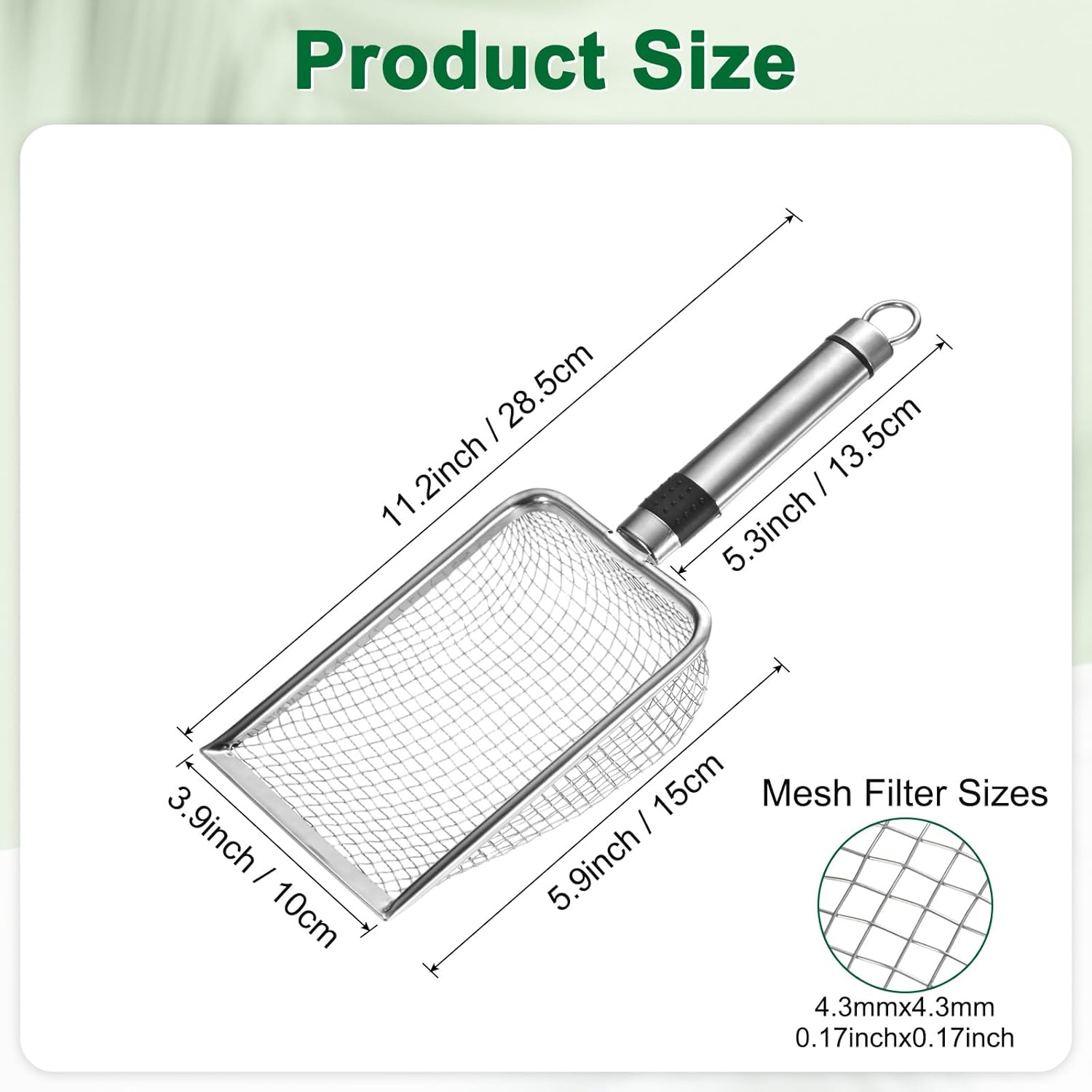 1-Pack Gardening Soil Sifter, 1 mm Mesh Stainless Steel Sand Soil Compost Sieve with Stainless Steel Handle for Sand/Dirt/Rock Compost Silver Tone