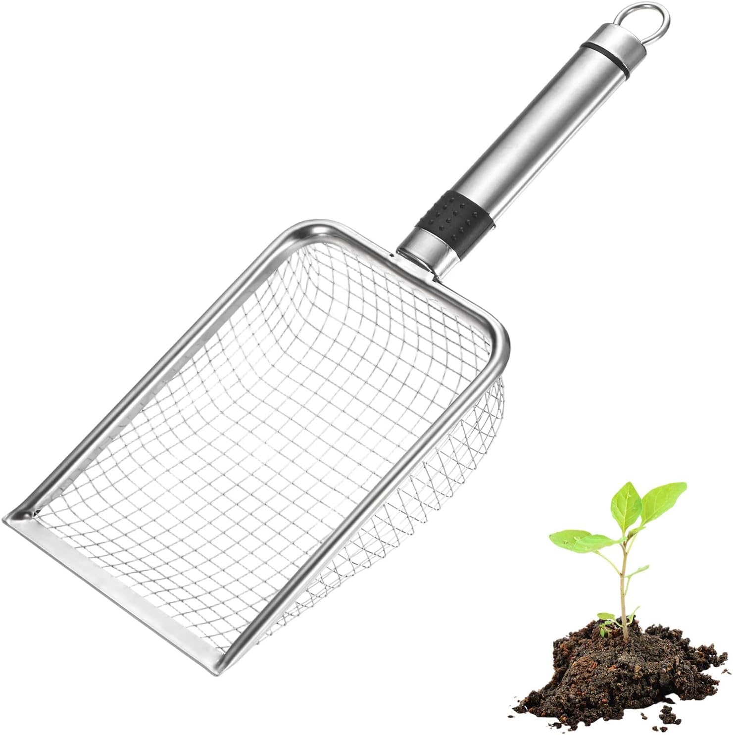 1-Pack Gardening Soil Sifter, 1 mm Mesh Stainless Steel Sand Soil Compost Sieve with Stainless Steel Handle for Sand/Dirt/Rock Compost Silver Tone