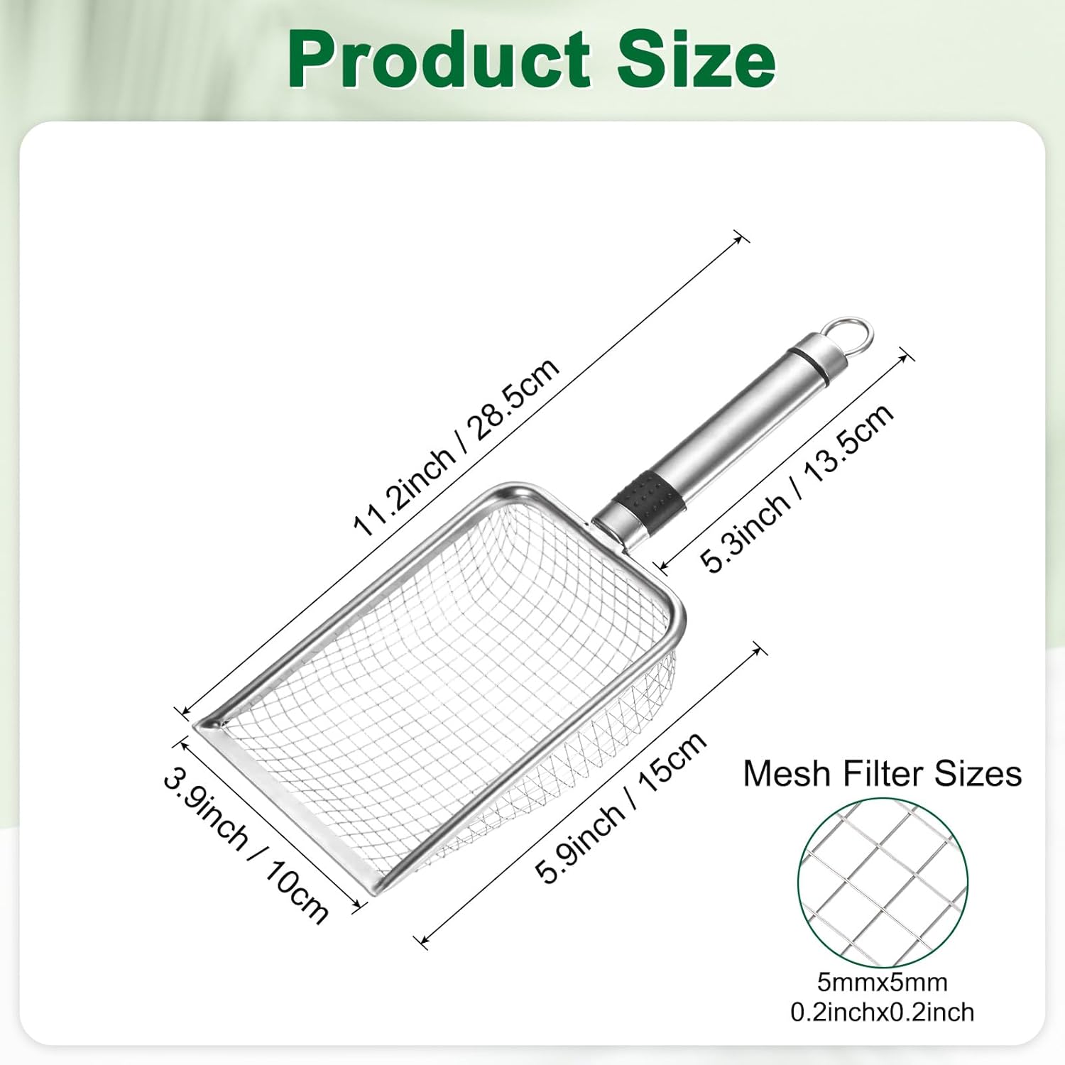 1-Pack Gardening Soil Sifter, 1 mm Mesh Stainless Steel Sand Soil Compost Sieve with Stainless Steel Handle for Sand/Dirt/Rock Compost Silver Tone