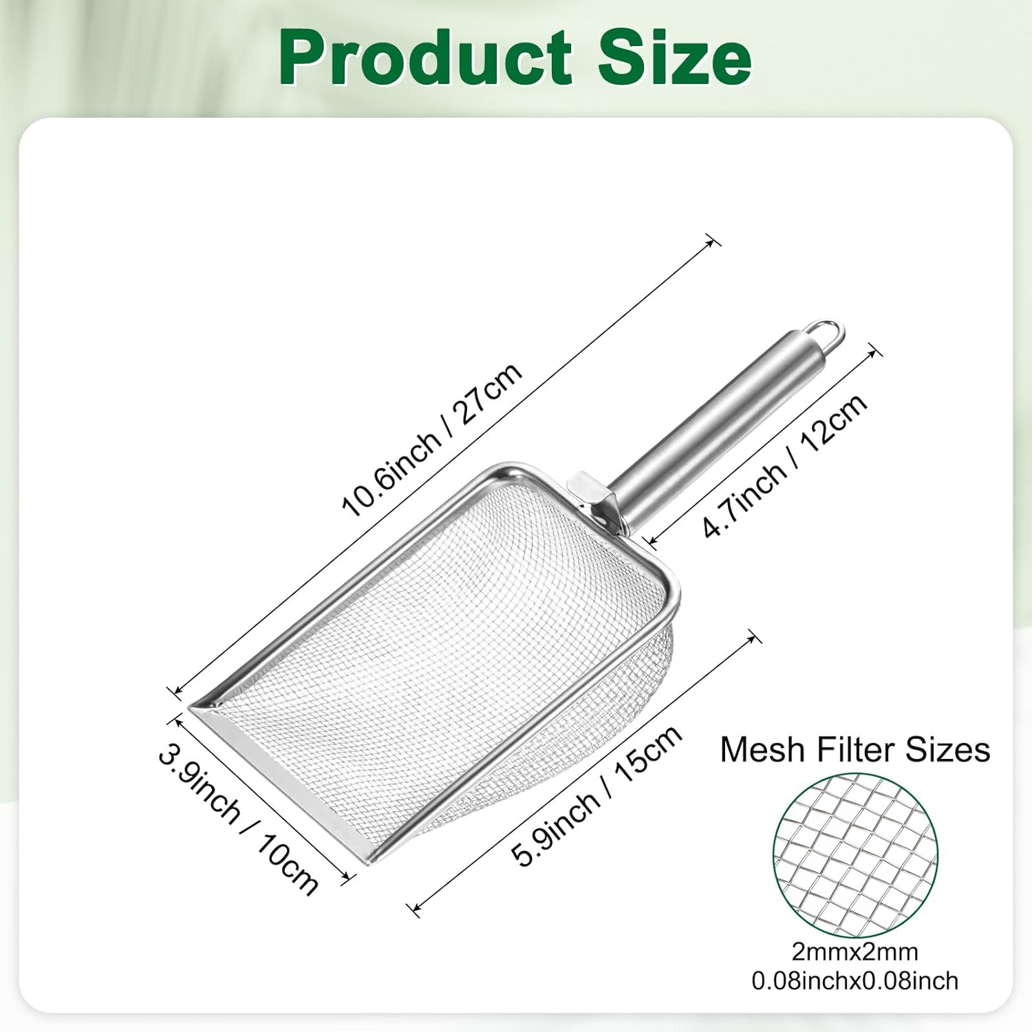1-Pack Gardening Soil Sifter, 1 mm Mesh Stainless Steel Sand Soil Compost Sieve with Stainless Steel Handle for Sand/Dirt/Rock Compost Silver Tone