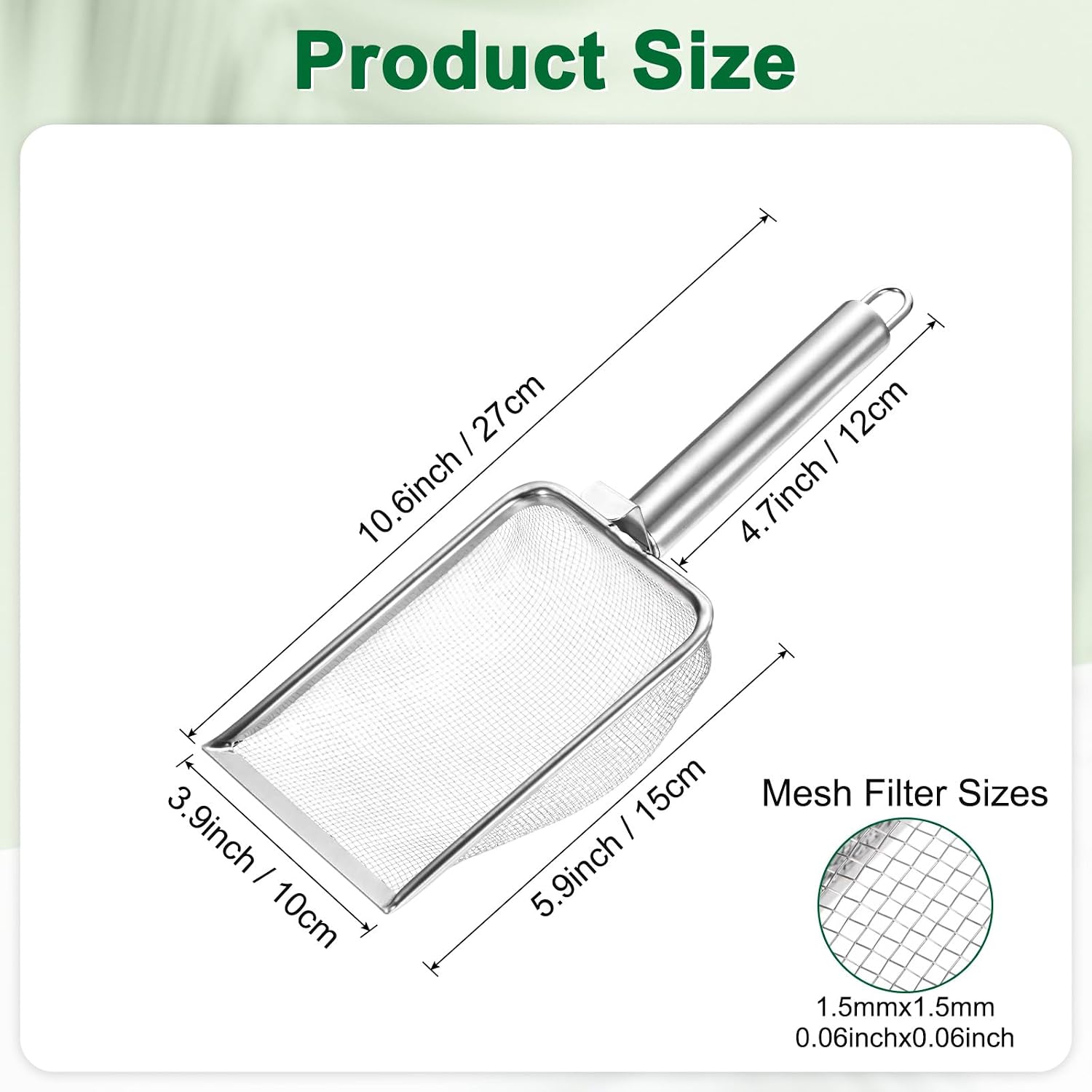 1-Pack Gardening Soil Sifter, 1 mm Mesh Stainless Steel Sand Soil Compost Sieve with Stainless Steel Handle for Sand/Dirt/Rock Compost Silver Tone