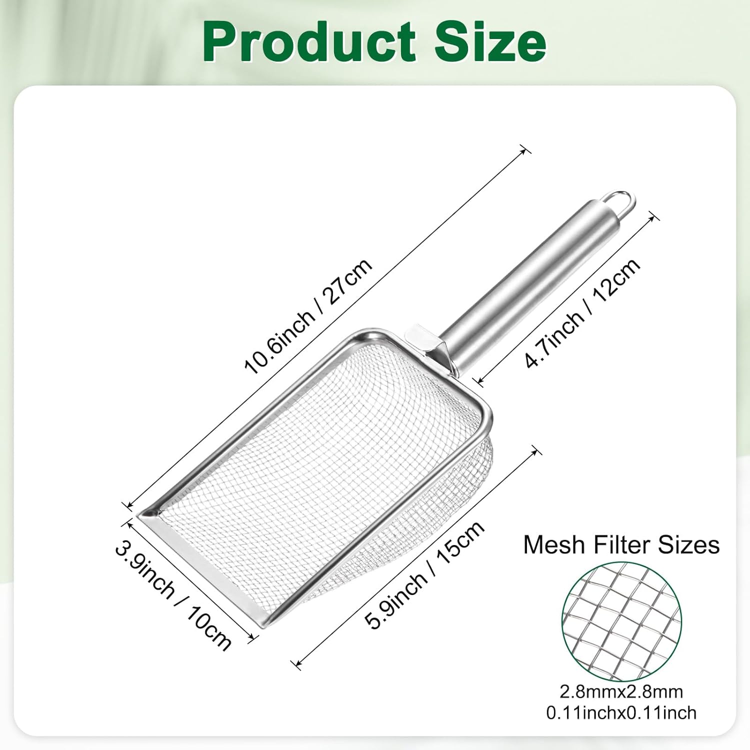 1-Pack Gardening Soil Sifter, 1 mm Mesh Stainless Steel Sand Soil Compost Sieve with Stainless Steel Handle for Sand/Dirt/Rock Compost Silver Tone