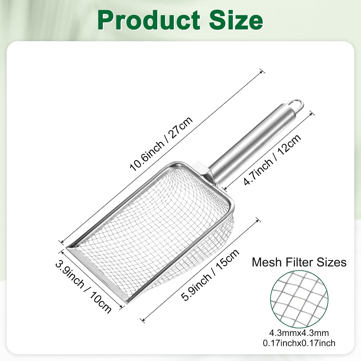 1-Pack Gardening Soil Sifter, 1 mm Mesh Stainless Steel Sand Soil Compost Sieve with Stainless Steel Handle for Sand/Dirt/Rock Compost Silver Tone