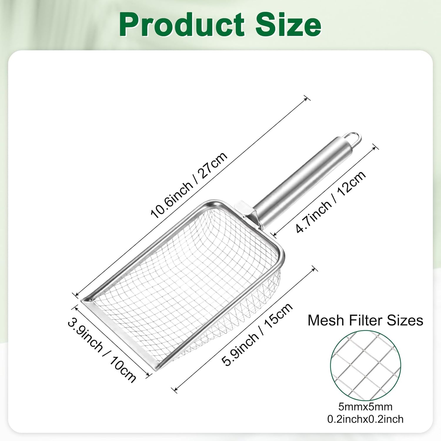 1-Pack Gardening Soil Sifter, 1 mm Mesh Stainless Steel Sand Soil Compost Sieve with Stainless Steel Handle for Sand/Dirt/Rock Compost Silver Tone