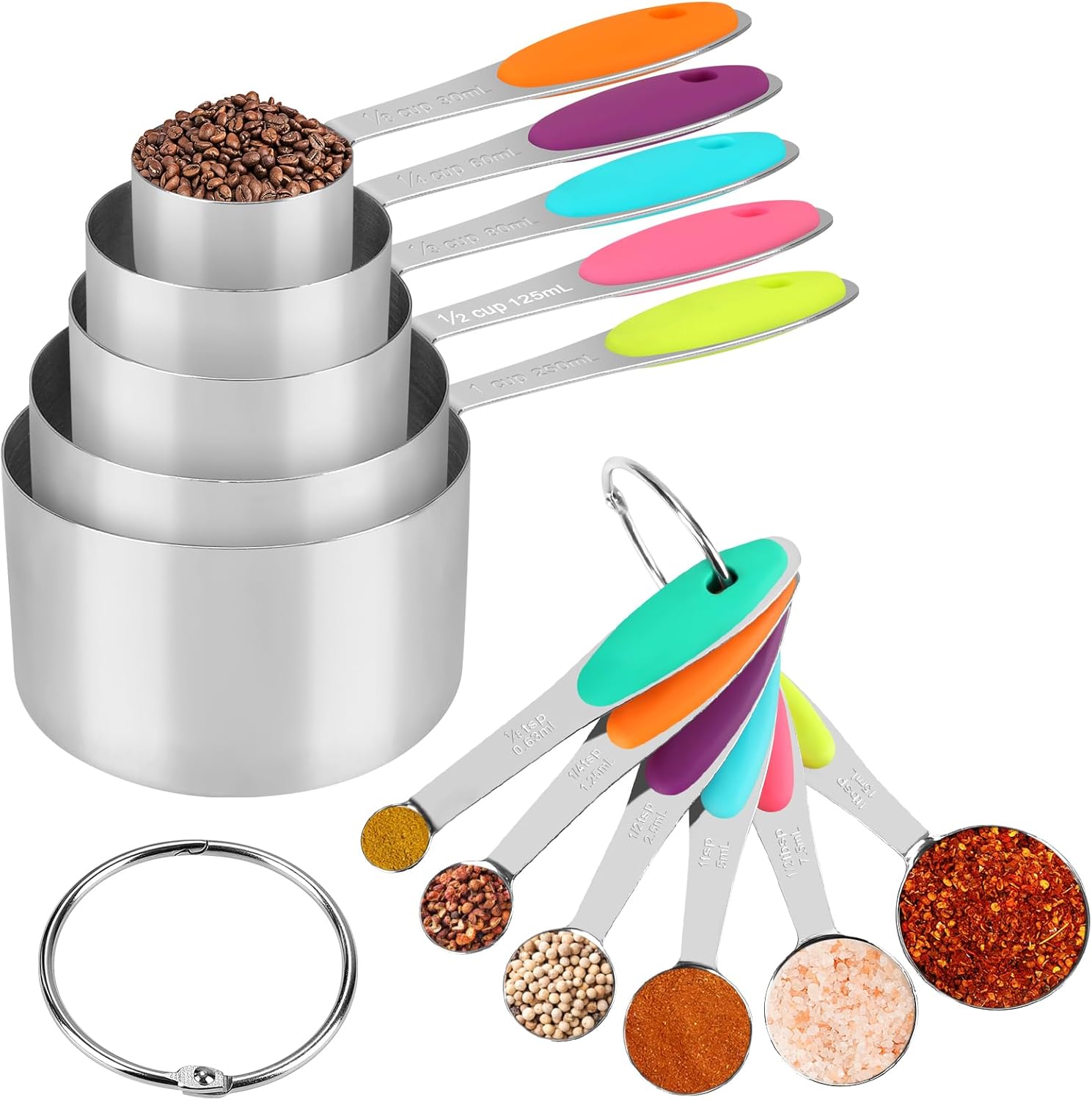 11 Piece Stainless Steel Measuring Spoons Cups Set, Premium Stackable Tablespoons Measuring Set for Gift Dry Liquid Ingredients Cooking Baking