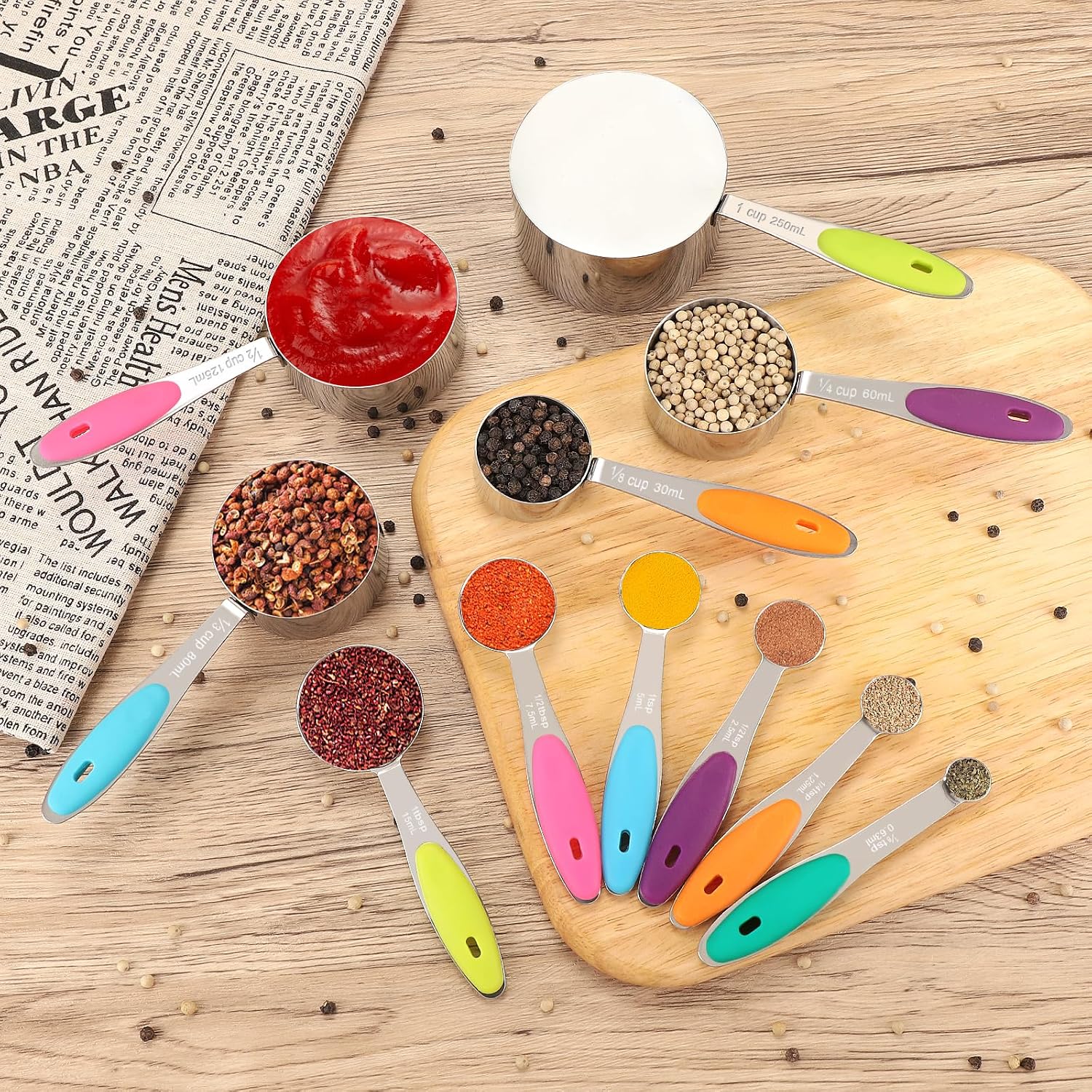 11 Piece Stainless Steel Measuring Spoons Cups Set, Premium Stackable Tablespoons Measuring Set for Gift Dry Liquid Ingredients Cooking Baking