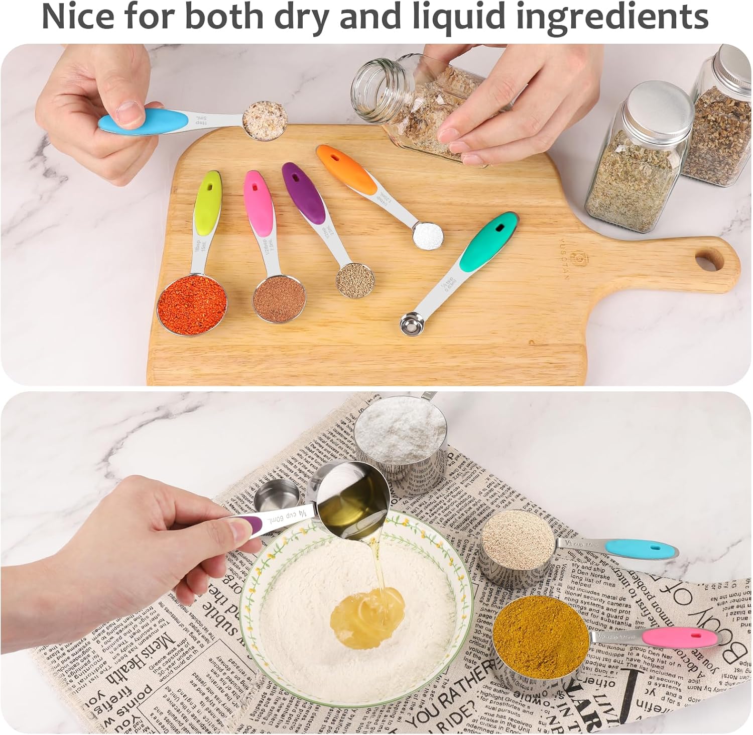 11 Piece Stainless Steel Measuring Spoons Cups Set, Premium Stackable Tablespoons Measuring Set for Gift Dry Liquid Ingredients Cooking Baking