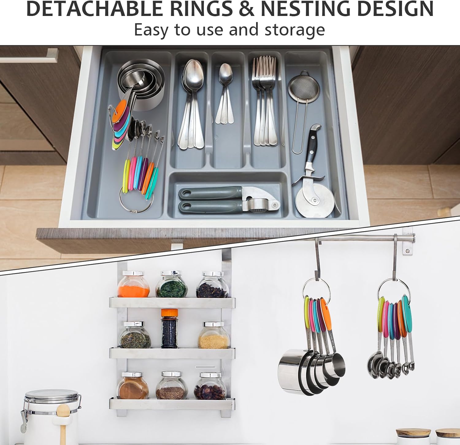 11 Piece Stainless Steel Measuring Spoons Cups Set, Premium Stackable Tablespoons Measuring Set for Gift Dry Liquid Ingredients Cooking Baking