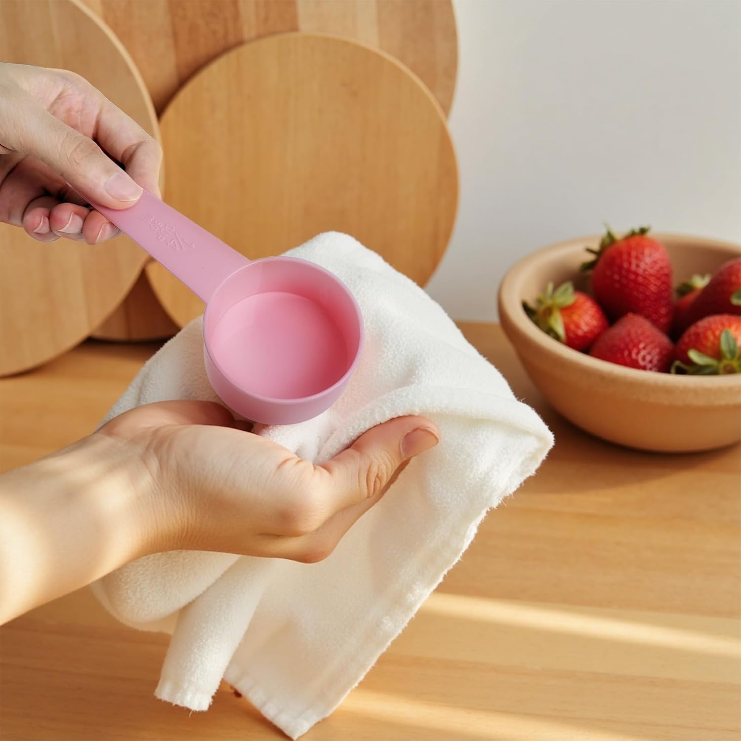 10pcs Measuring Cups and Spoons Set, BPA-Free Plastic Kitchen Baking Tools with Engraved Markings, Stackable Design for Dry & Liquid Ingredients (Pink)