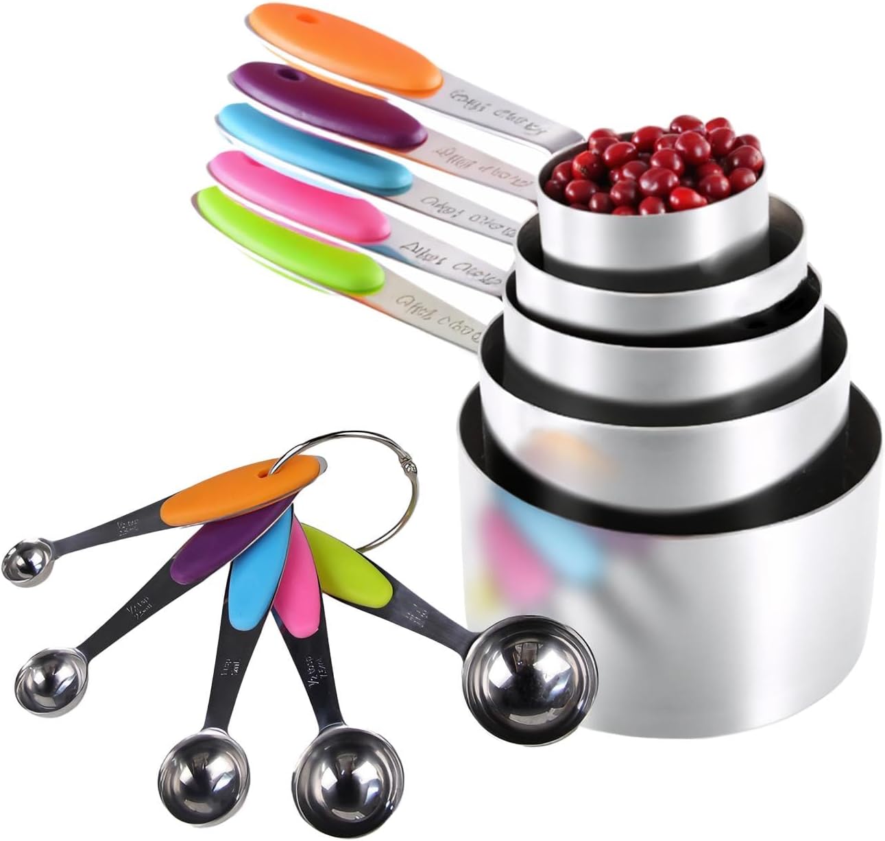 10pcs Measuring Cups and Spoons Set, BPA-Free Plastic Kitchen Baking Tools with Engraved Markings, Stackable Design for Dry & Liquid Ingredients (Pink)