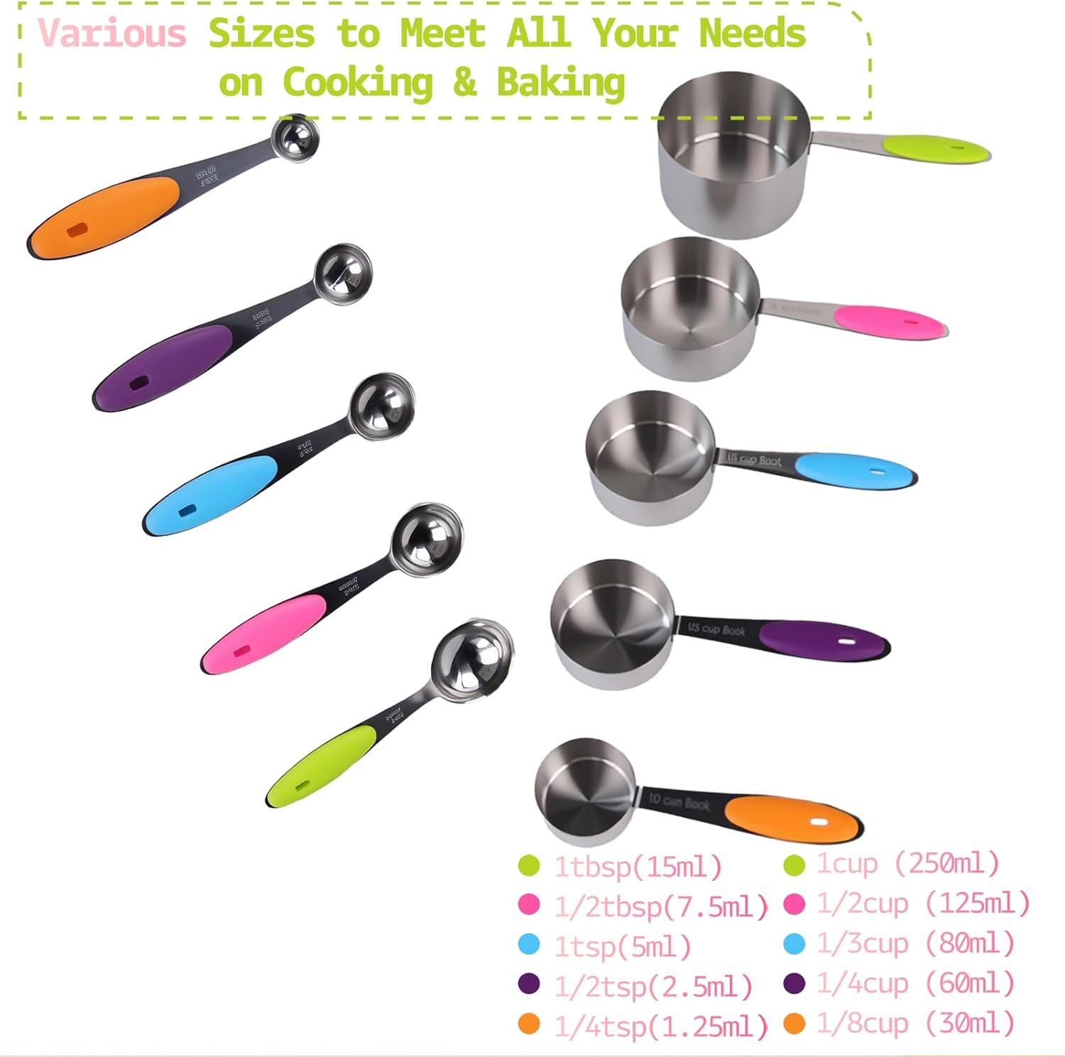 10pcs Measuring Cups and Spoons Set, BPA-Free Plastic Kitchen Baking Tools with Engraved Markings, Stackable Design for Dry & Liquid Ingredients (Pink)