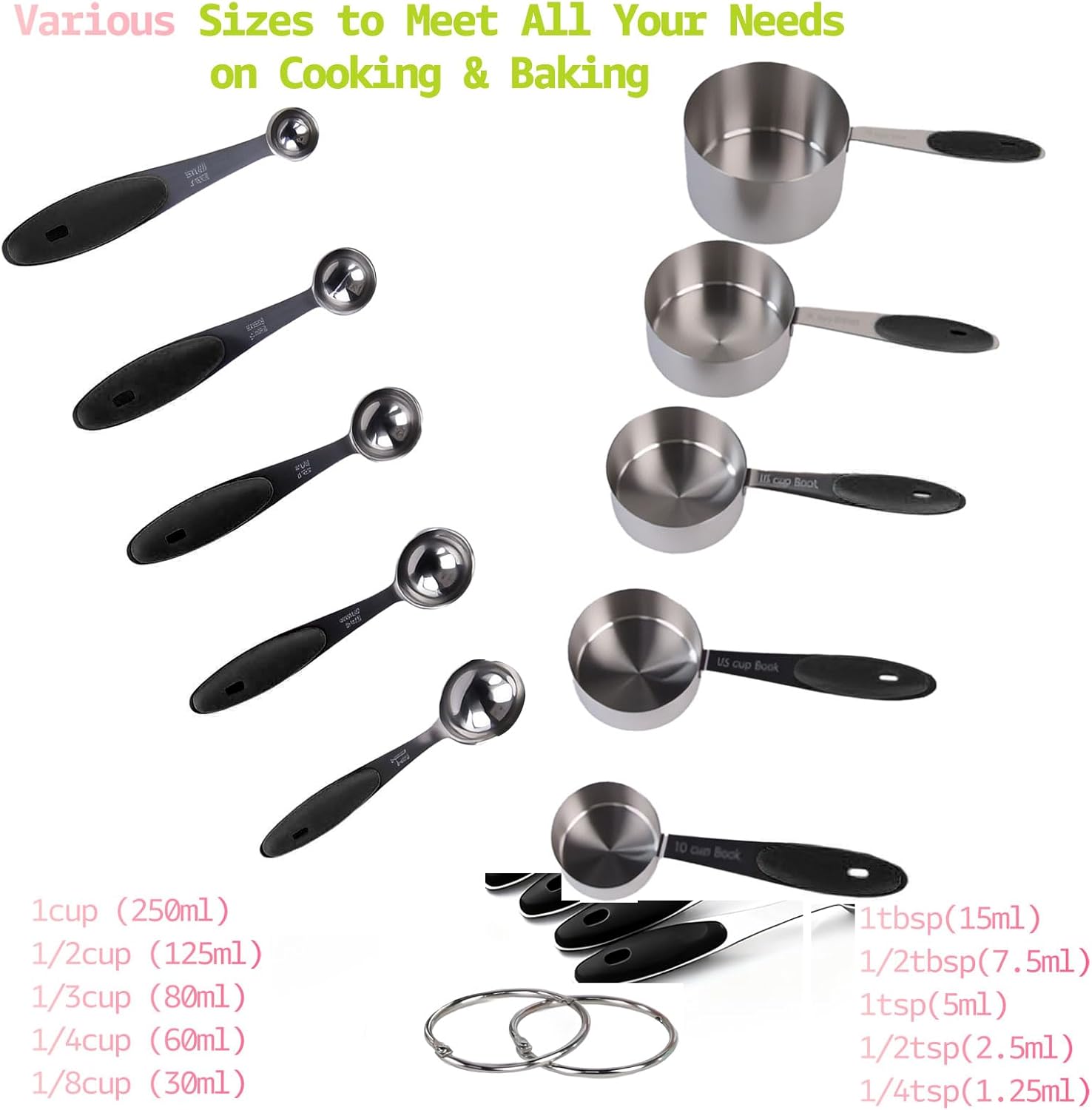 10pcs Measuring Cups and Spoons Set, BPA-Free Plastic Kitchen Baking Tools with Engraved Markings, Stackable Design for Dry & Liquid Ingredients (Pink)