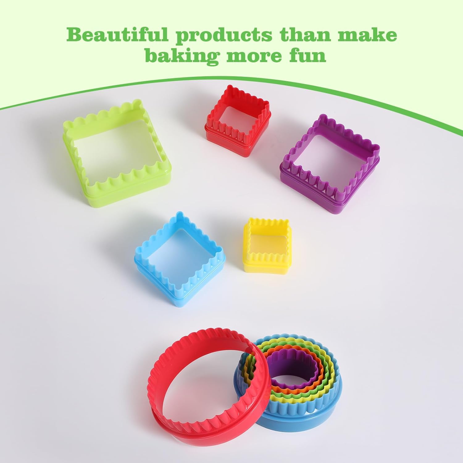 11Pcs Plastic Cookie Cutter Set, Multi-size Biscuit Cutters for Sandwich Cake Fondant Fruit Vegetable Baking DIY (Square and Round)