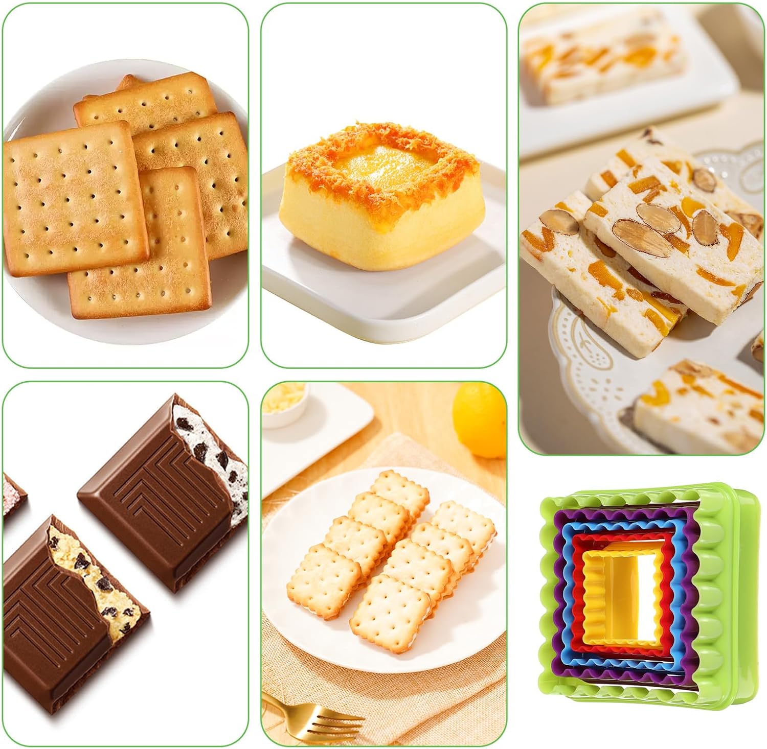 11Pcs Plastic Cookie Cutter Set, Multi-size Biscuit Cutters for Sandwich Cake Fondant Fruit Vegetable Baking DIY (Square and Round)