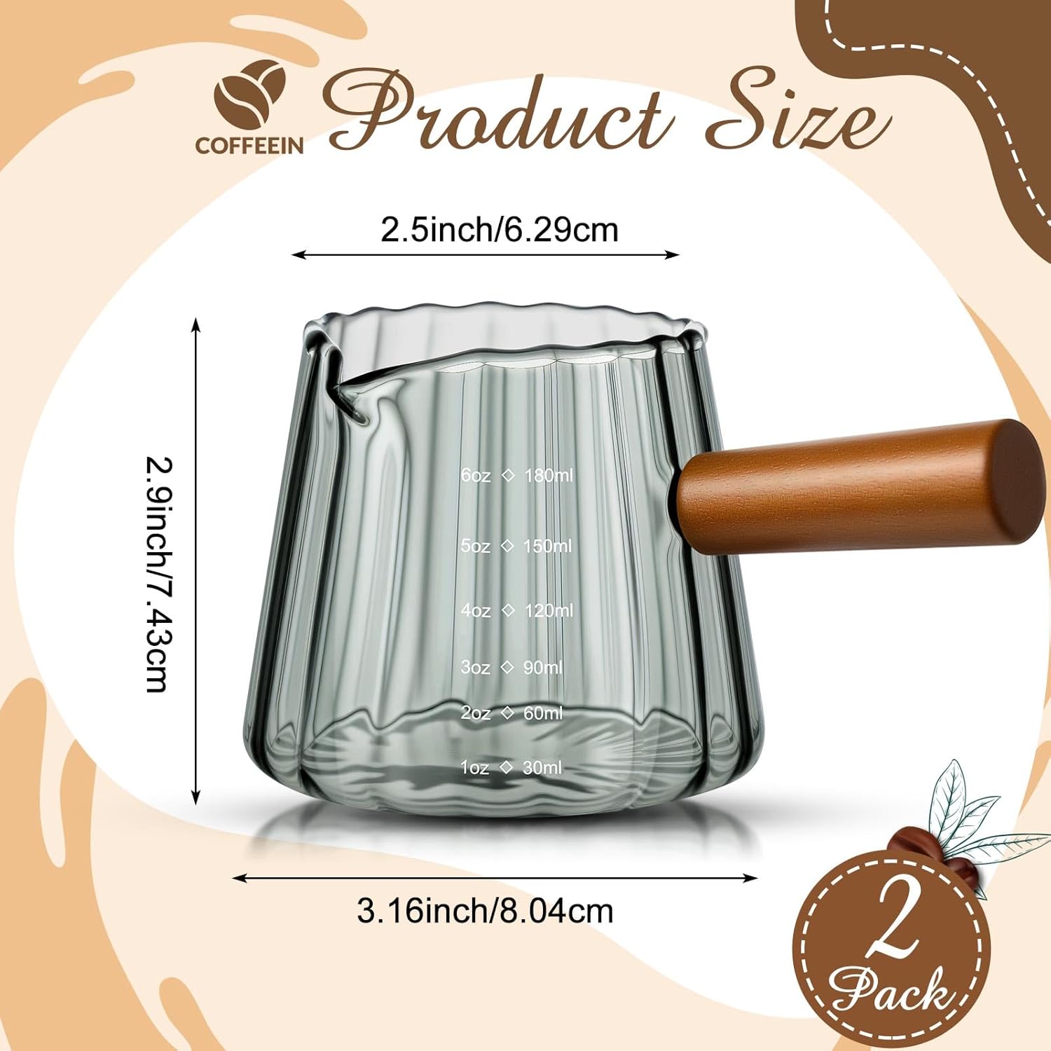 1 Pcs Espresso Shot Glass with Handle, 6 oz/180 ml Espresso Cup with Single V-shaped Mouth, Measuring Cup for Milk Tea Coffee Bar Accessories (Clear)
