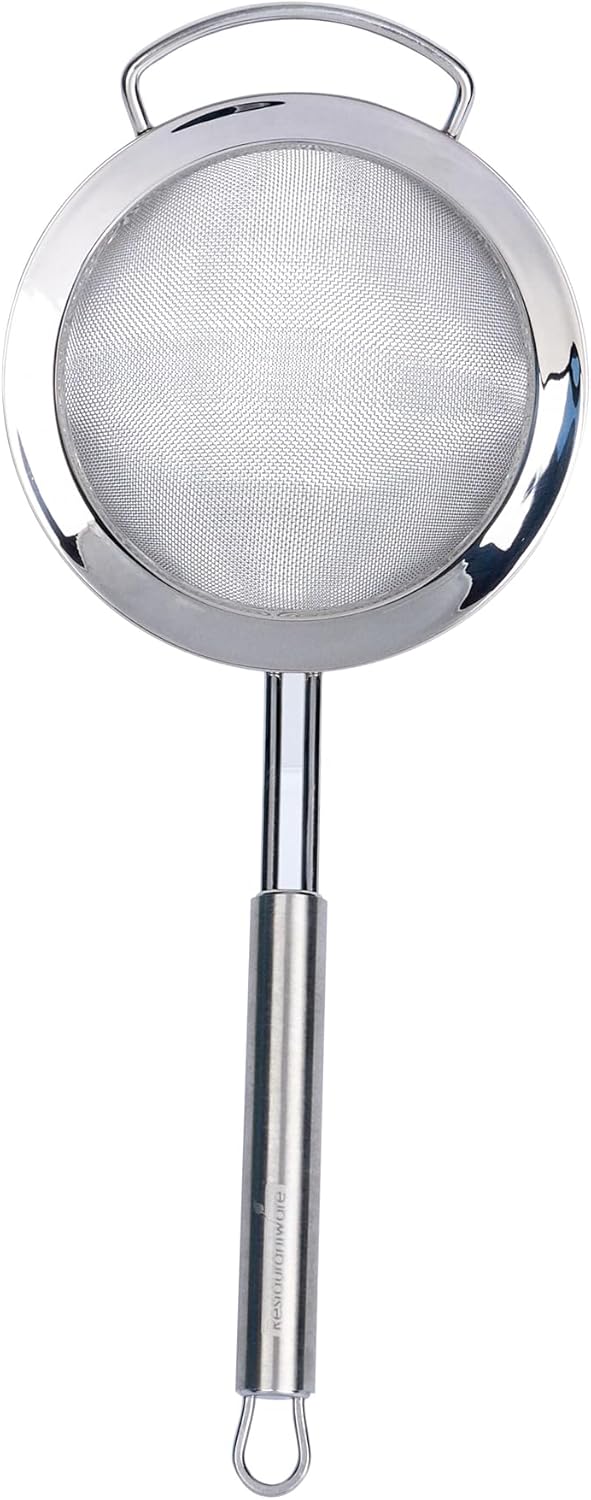 11.5 in Stainless Steel Fine Mesh Strainer - German Standard Sieve Sifter with Ergonomic Handle, Dishwasher Safe - Reinforced Metal Food Strainer for Quinoa, Soup, Sauce, Baking