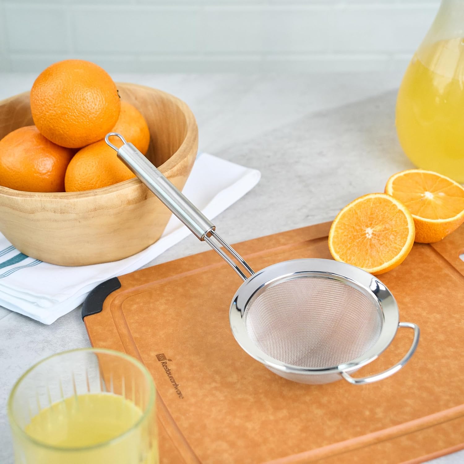11.5 in Stainless Steel Fine Mesh Strainer - German Standard Sieve Sifter with Ergonomic Handle, Dishwasher Safe - Reinforced Metal Food Strainer for Quinoa, Soup, Sauce, Baking