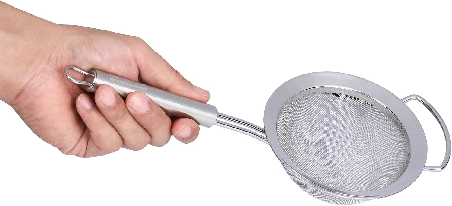 11.5 in Stainless Steel Fine Mesh Strainer - German Standard Sieve Sifter with Ergonomic Handle, Dishwasher Safe - Reinforced Metal Food Strainer for Quinoa, Soup, Sauce, Baking