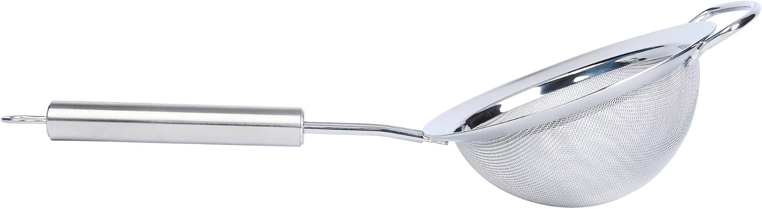 11.5 in Stainless Steel Fine Mesh Strainer - German Standard Sieve Sifter with Ergonomic Handle, Dishwasher Safe - Reinforced Metal Food Strainer for Quinoa, Soup, Sauce, Baking