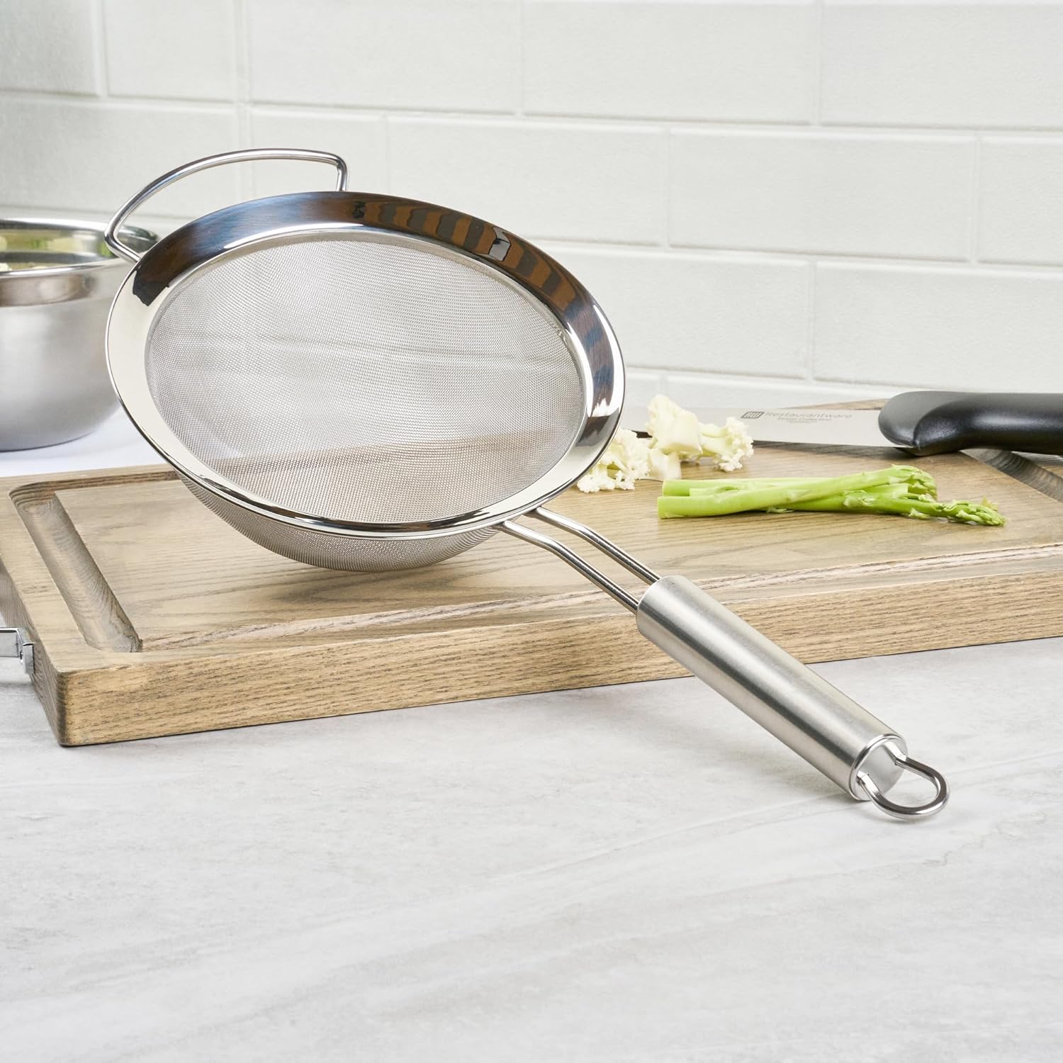 11.5 in Stainless Steel Fine Mesh Strainer - German Standard Sieve Sifter with Ergonomic Handle, Dishwasher Safe - Reinforced Metal Food Strainer for Quinoa, Soup, Sauce, Baking
