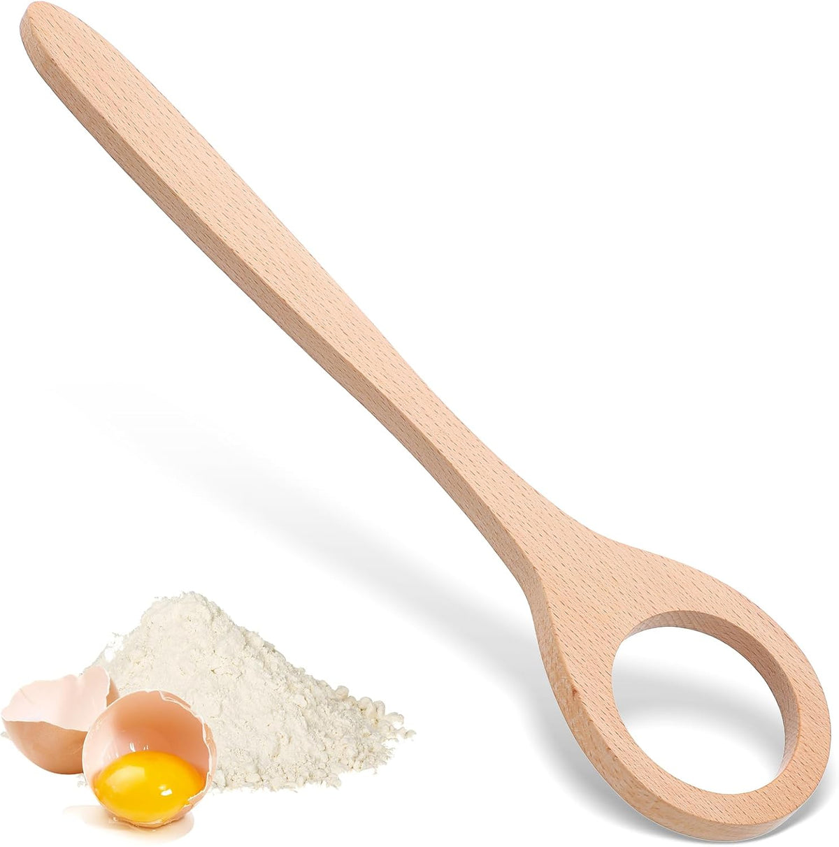 12 Inch Wooden Danish Dough Whisk, Sourdough Mixer for Bread, Egg, and Flour, Traditional Baking Tool for Pizza Pastry Cake Batter