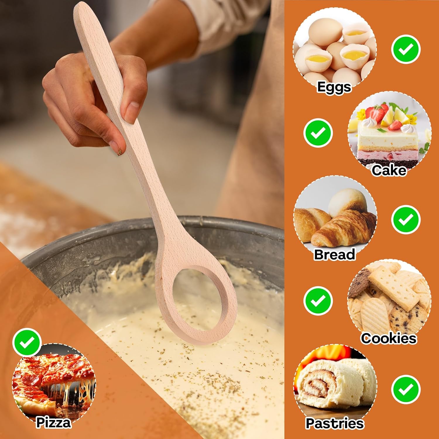 12 Inch Wooden Danish Dough Whisk, Sourdough Mixer for Bread, Egg, and Flour, Traditional Baking Tool for Pizza Pastry Cake Batter