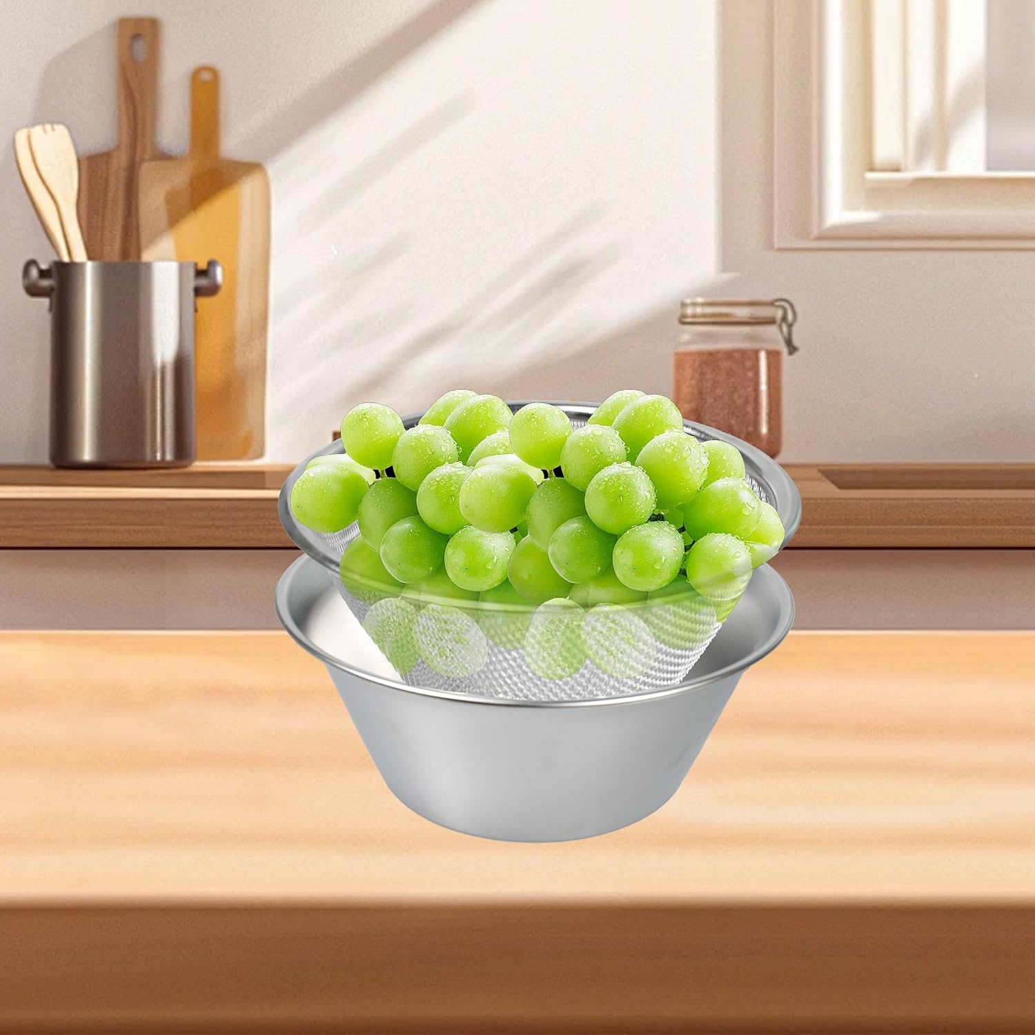 1 Pack Berry Baskets, Mini Strainer Stainless Steel Can Colander, Small Container for Berries/Strawberry/Grape/Cherry