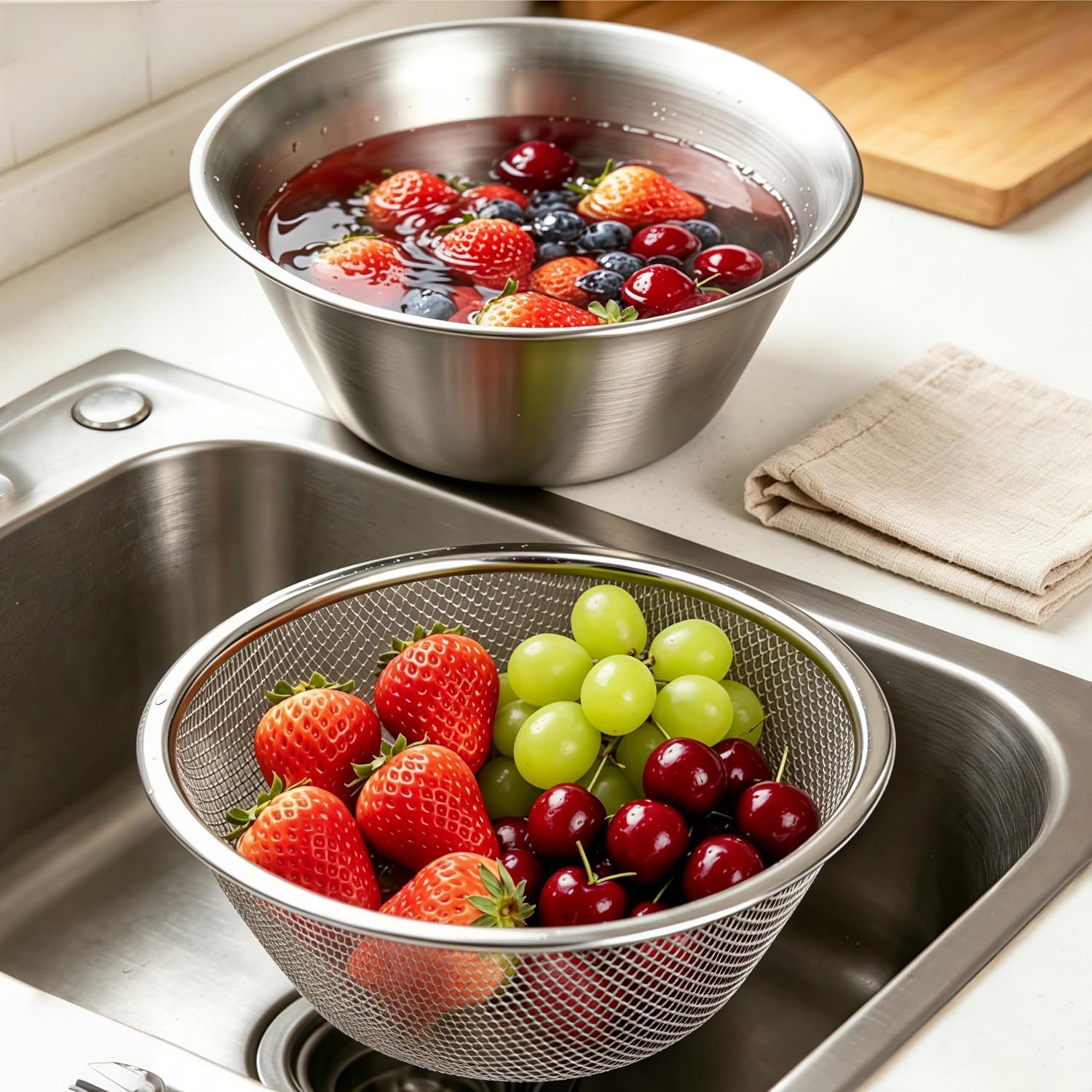 1 Pack Berry Baskets, Mini Strainer Stainless Steel Can Colander, Small Container for Berries/Strawberry/Grape/Cherry
