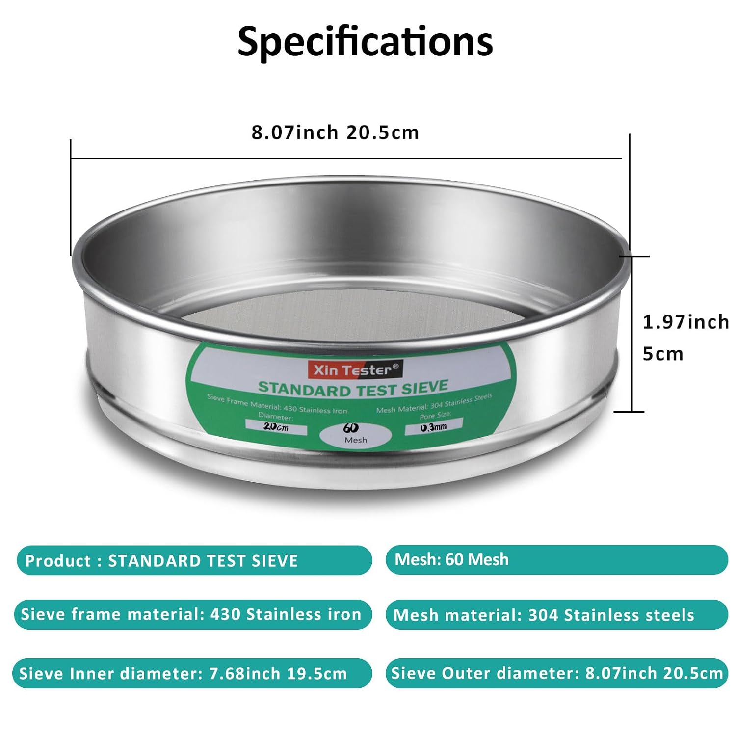 10 mesh Standard Mesh Lab Sieves Laboratory Sample Test Analysis Sieve Dia 7.88 Inches