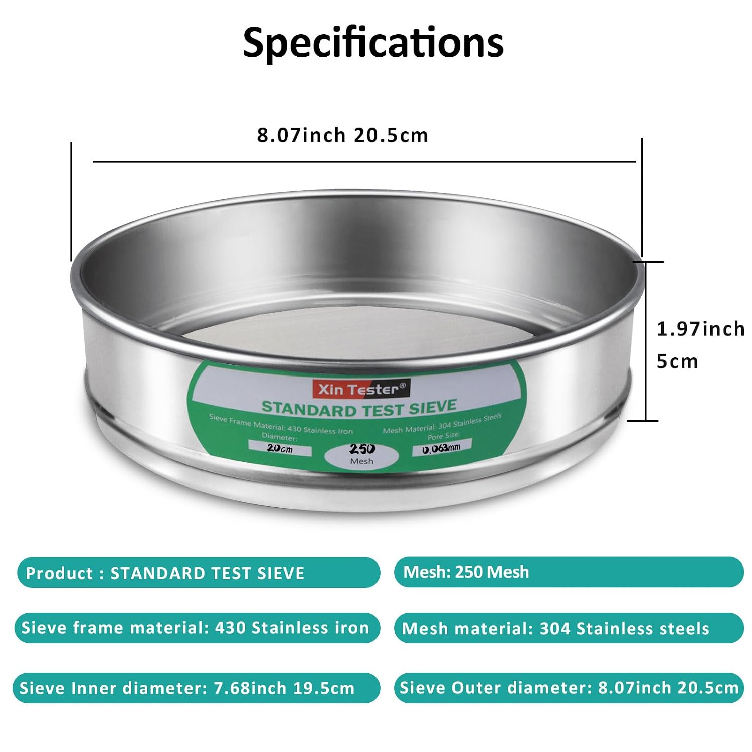 10 mesh Standard Mesh Lab Sieves Laboratory Sample Test Analysis Sieve Dia 7.88 Inches