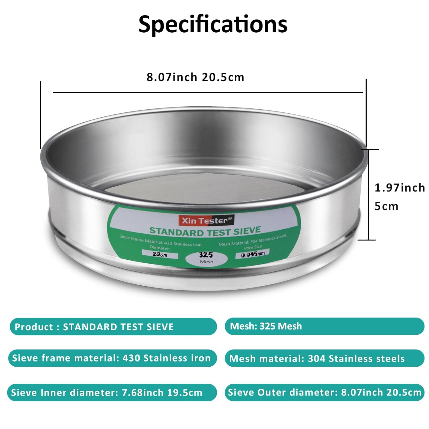 10 mesh Standard Mesh Lab Sieves Laboratory Sample Test Analysis Sieve Dia 7.88 Inches