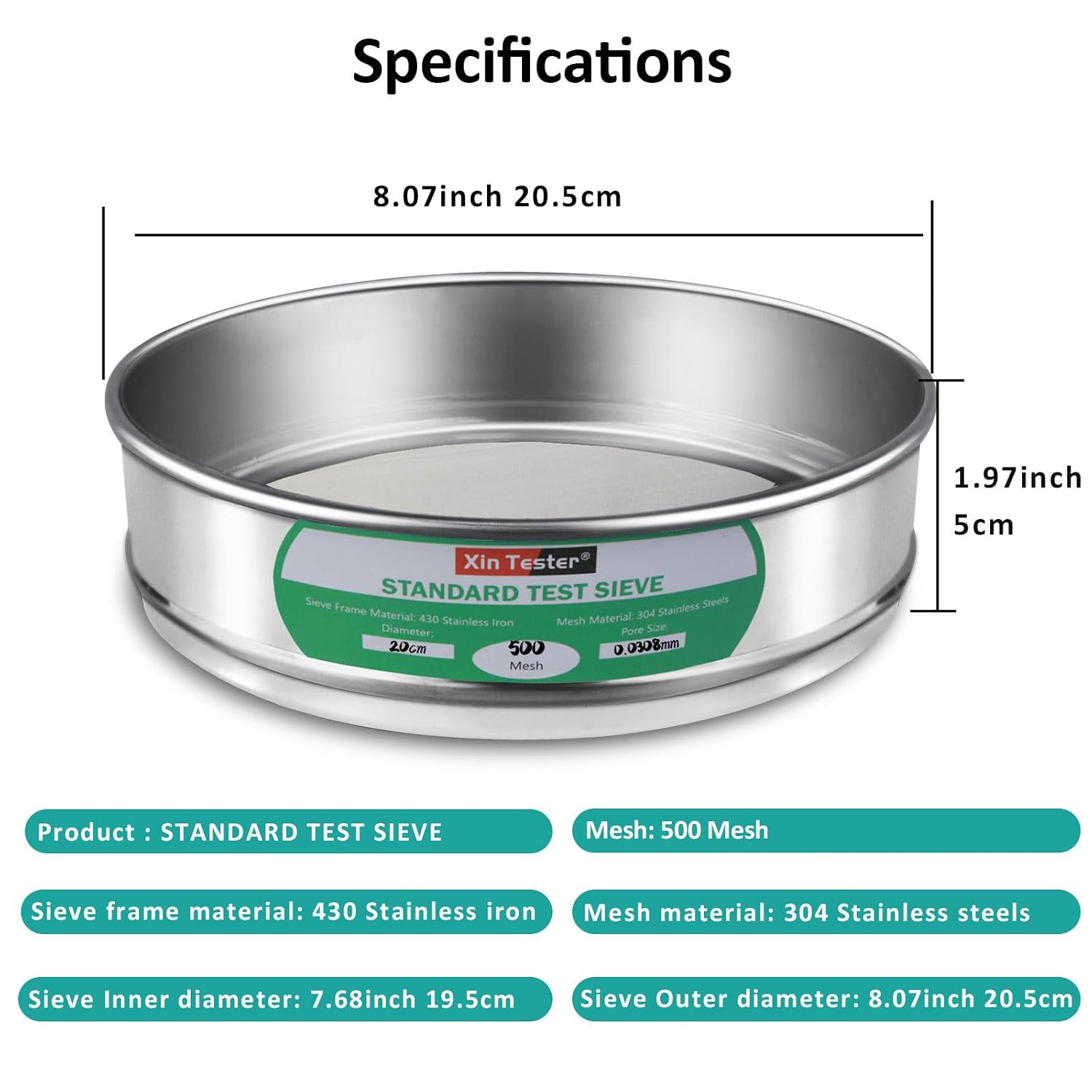 10 mesh Standard Mesh Lab Sieves Laboratory Sample Test Analysis Sieve Dia 7.88 Inches