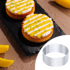 10pcs Perforated Cake Rings 2.4 Inch Stainless Steel Round Cake Mousse Ring Molds with Brush for Baking Cake Dessert Pastry Making, Silver Tone