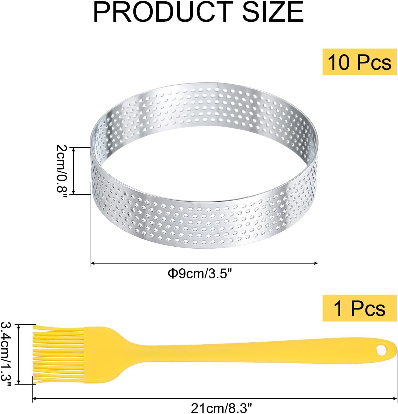 10pcs Perforated Cake Rings 2.4 Inch Stainless Steel Round Cake Mousse Ring Molds with Brush for Baking Cake Dessert Pastry Making, Silver Tone