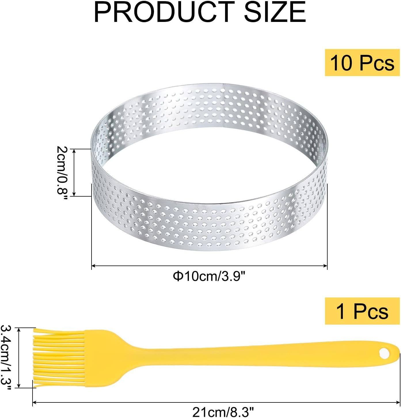 10pcs Perforated Cake Rings 2.4 Inch Stainless Steel Round Cake Mousse Ring Molds with Brush for Baking Cake Dessert Pastry Making, Silver Tone