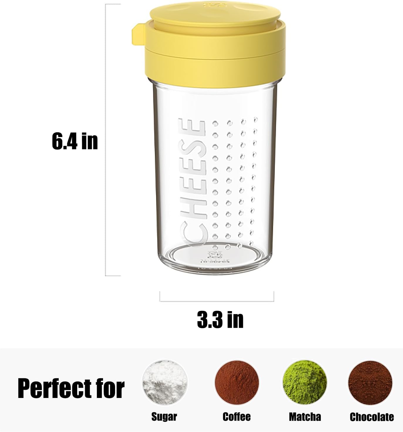 12-Ounce Glass Parmesan Cheese Shaker with Airtight Lid - Anti-Clogging Dispenser for Grated Cheese, Sugar, Matcha & Spices