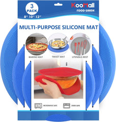 12 10 8 Inch Multi-use Microwave Mat, Trivet, Pot Holders, Drying, Baking, Place Mat, Utensils Rest, Silicone Cover Pad for Hot Pot Pans Bowls Plates Dishes Kitchen Counter,Heat Resistant,Blue